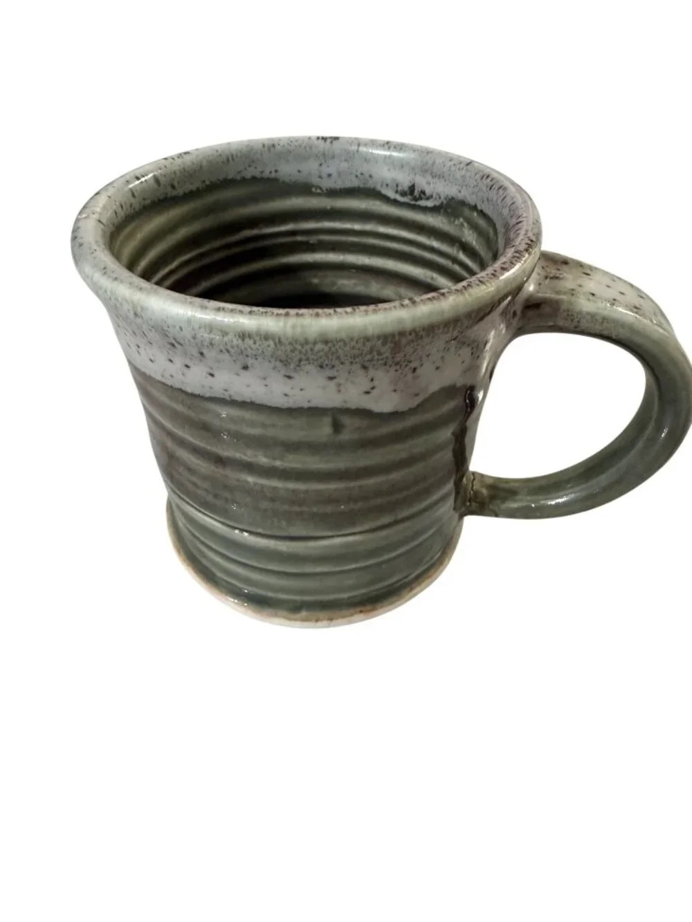 Handcrafted Ceramic Mug With Speckled Gray & Green Glaze